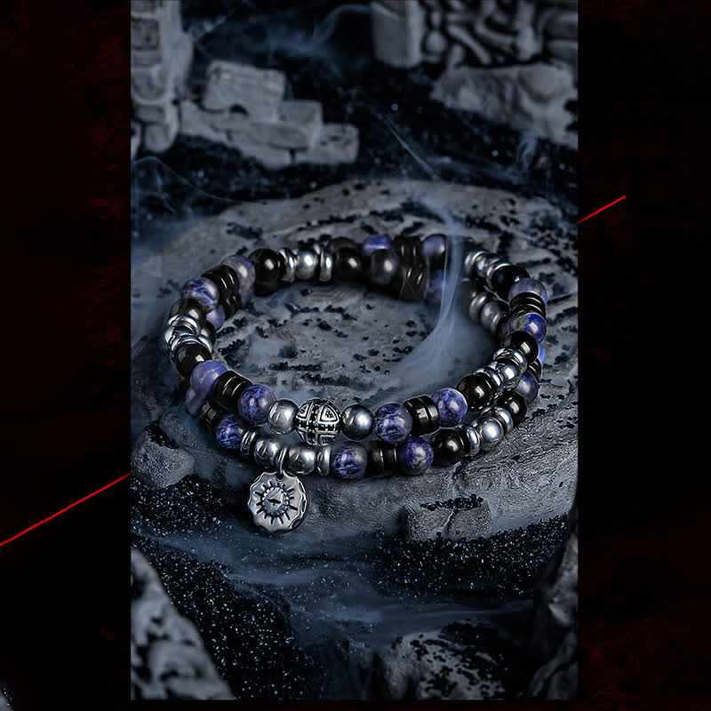Bracelet en perles d'hématite, d'obsidienne et de sodalite Olivenorma « Dark Ray »