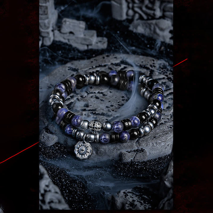 Bracelet en perles d'hématite, d'obsidienne et de sodalite Olivenorma « Dark Ray »