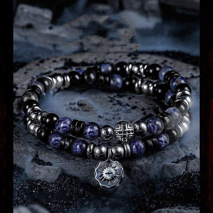 Bracelet en perles d'hématite, d'obsidienne et de sodalite Olivenorma « Dark Ray »