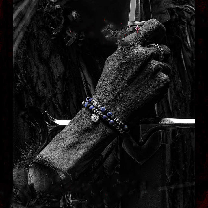 Bracelet en perles d'hématite, d'obsidienne et de sodalite Olivenorma « Dark Ray »