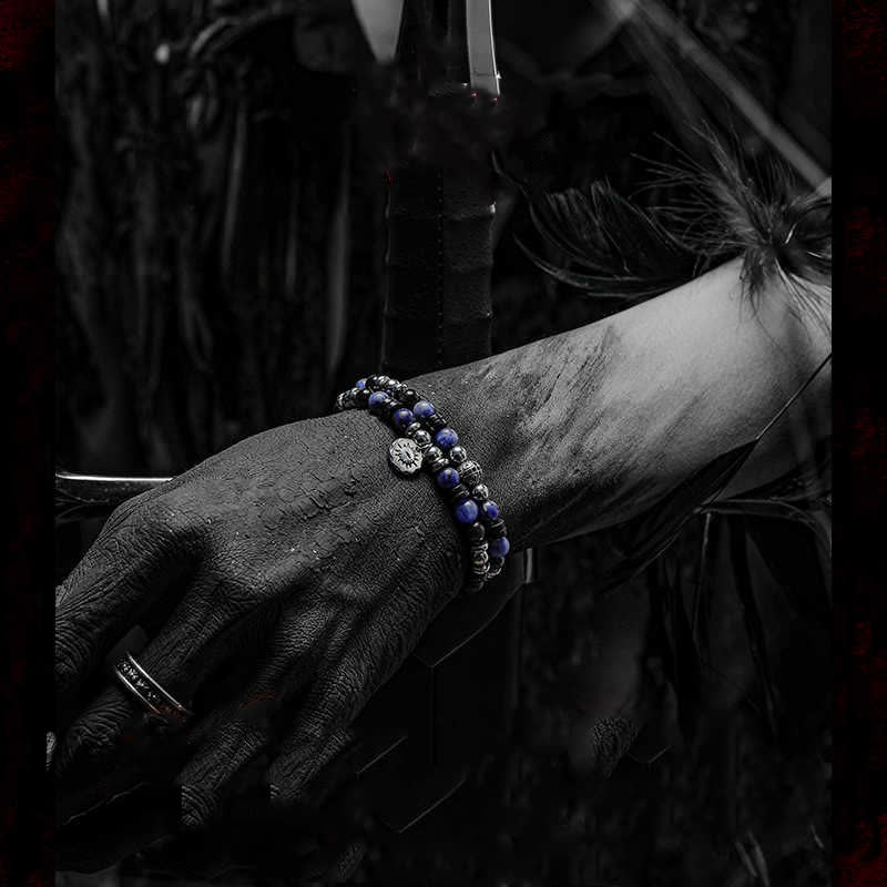 Bracelet en perles d'hématite, d'obsidienne et de sodalite Olivenorma « Dark Ray »