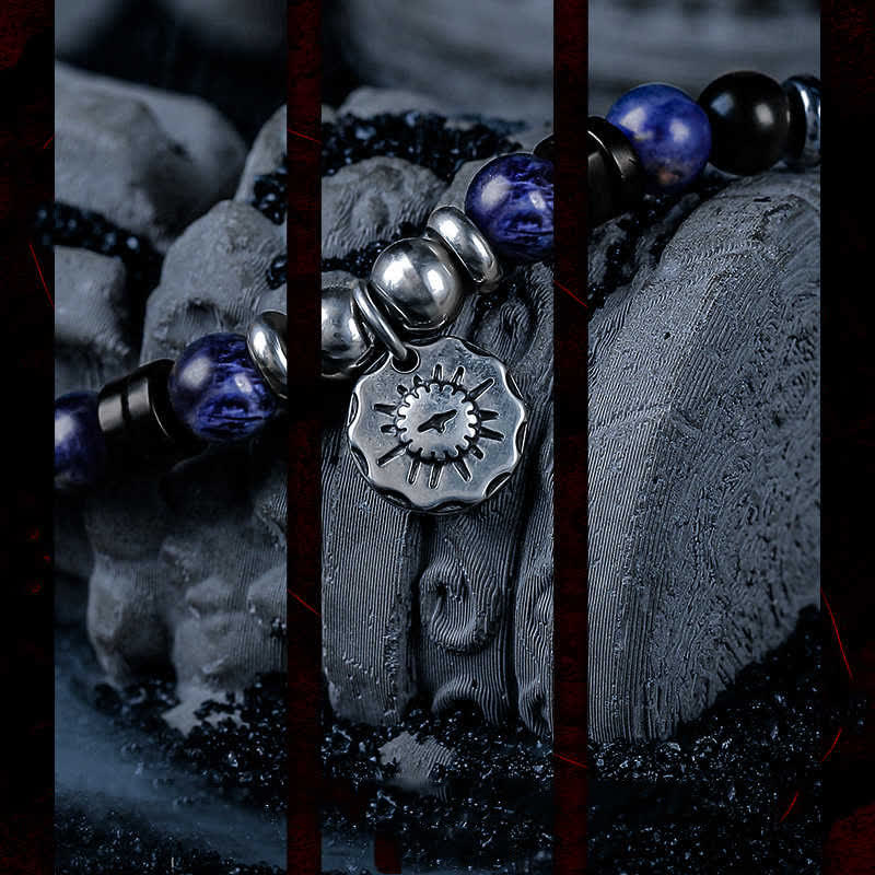 Bracelet en perles d'hématite, d'obsidienne et de sodalite Olivenorma « Dark Ray »