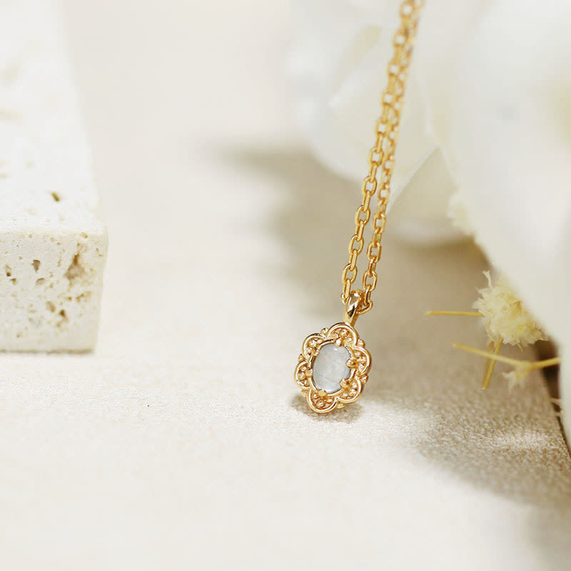 Collier en argent sterling avec fleur d'aigue-marine naturelle Olivenorma