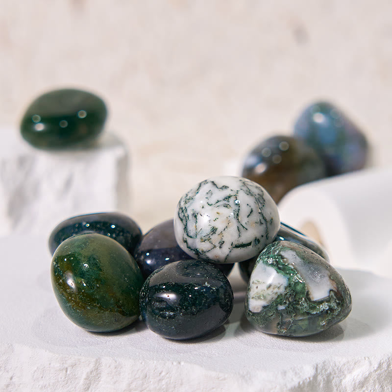 Pierre roulée de guérison en agate mousse naturelle véritable Olivenorma