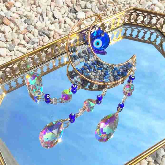 Carillon éolien attrape-soleil avec pierre précieuse naturelle Olivenorma pour la protection contre le mauvais œil