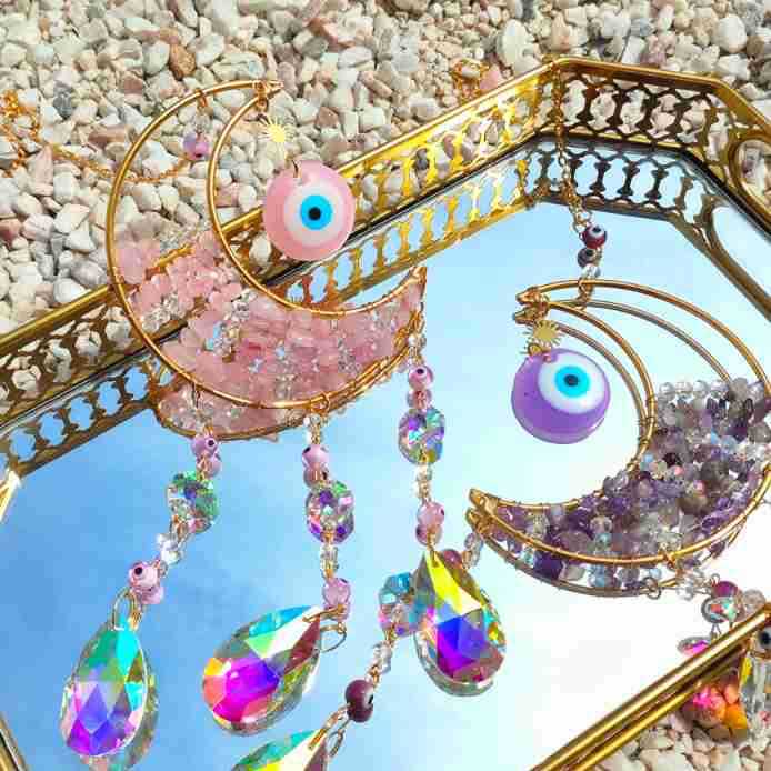 Carillon éolien attrape-soleil avec pierre précieuse naturelle Olivenorma pour la protection contre le mauvais œil