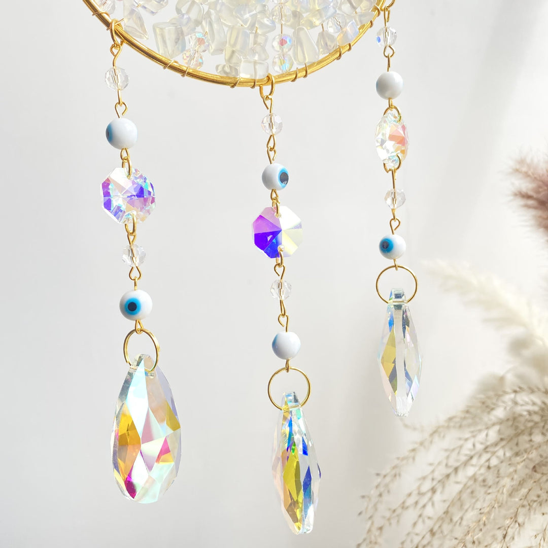 Carillon éolien attrape-soleil avec pierre précieuse naturelle Olivenorma pour la protection contre le mauvais œil