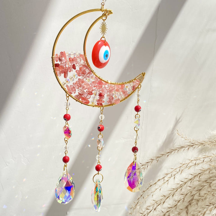 Carillon éolien attrape-soleil avec pierre précieuse naturelle Olivenorma pour la protection contre le mauvais œil