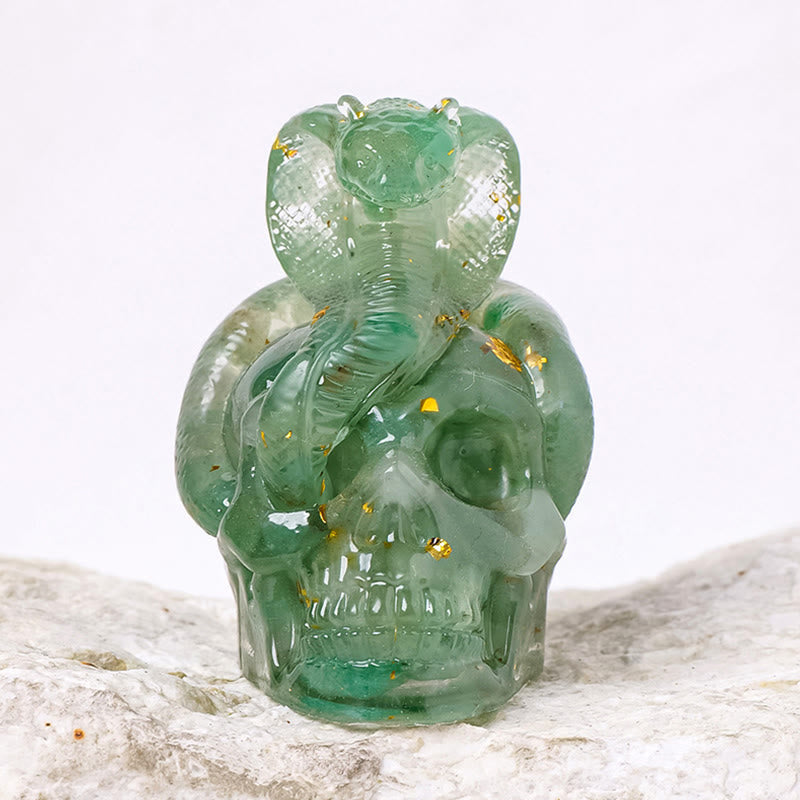 Statue de crâne de serpent en pierre véritable Olivenorma Décoration en pierres précieuses