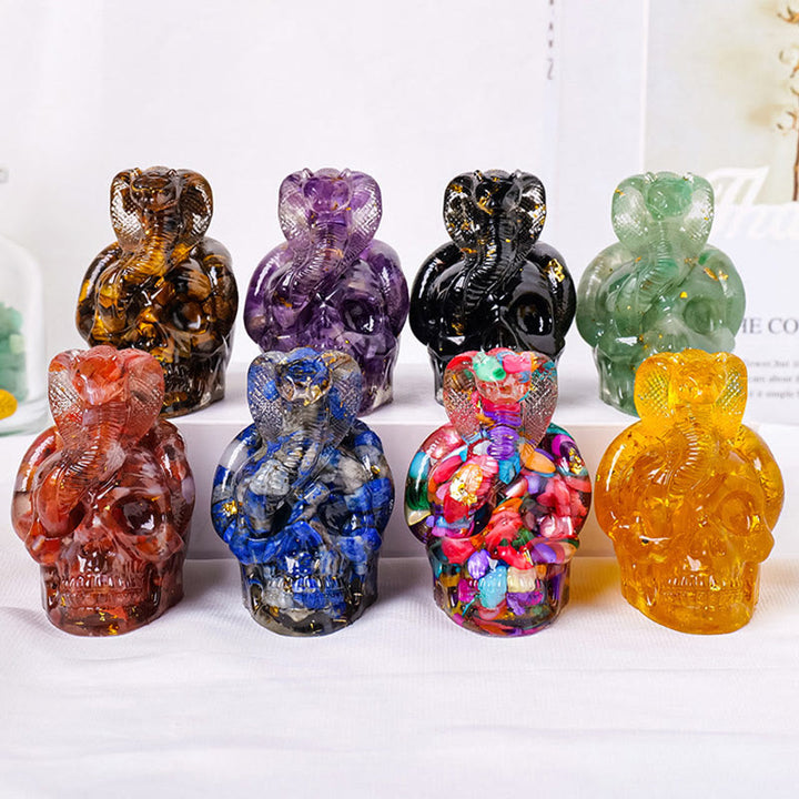 Statue de crâne de serpent en pierre véritable Olivenorma Décoration en pierres précieuses