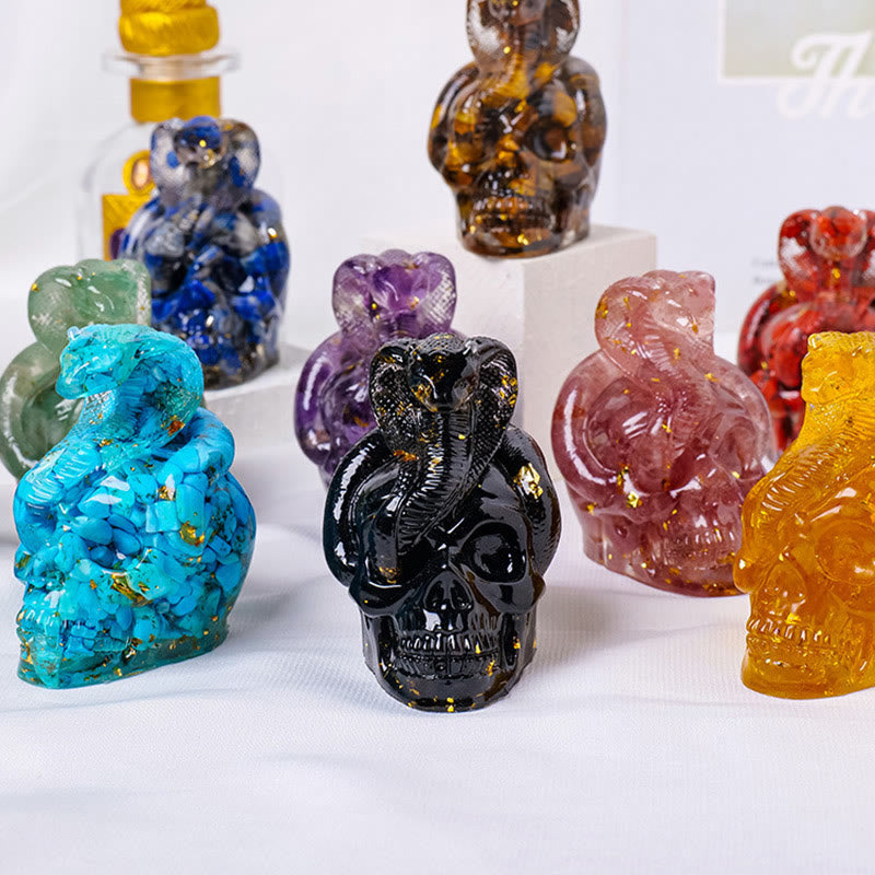 Statue de crâne de serpent en pierre véritable Olivenorma Décoration en pierres précieuses