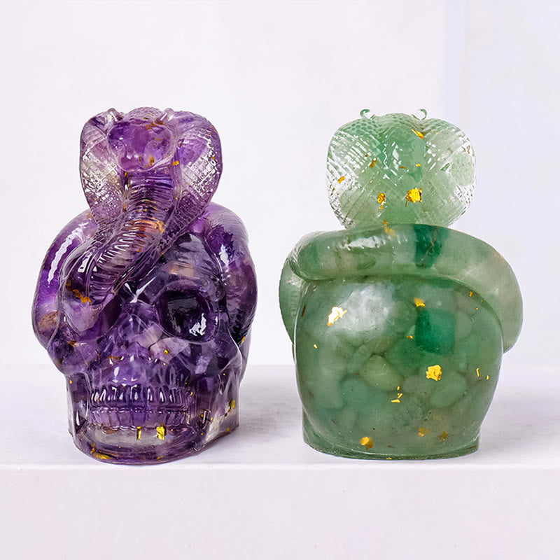 Statue de crâne de serpent en pierre véritable Olivenorma Décoration en pierres précieuses