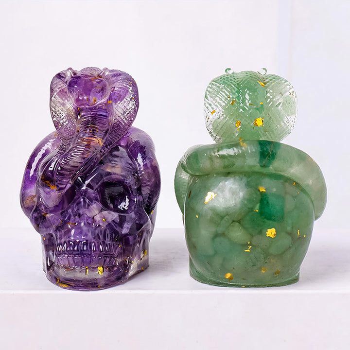 Statue de crâne de serpent en pierre véritable Olivenorma Décoration en pierres précieuses