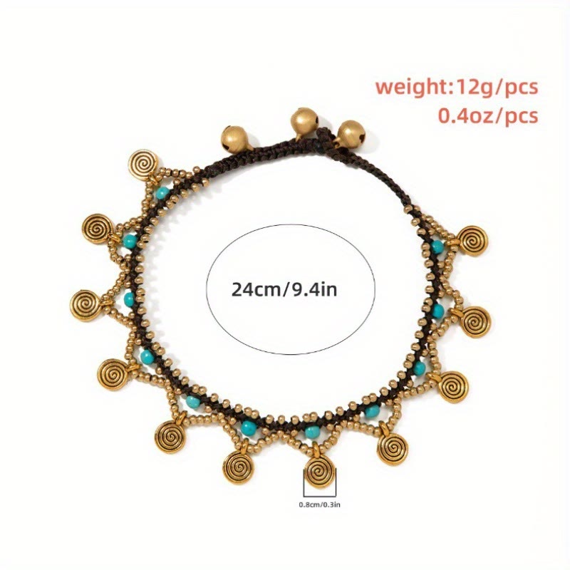 Bracelet de cheville tissé à pampilles turquoise style bohème Olivenorma