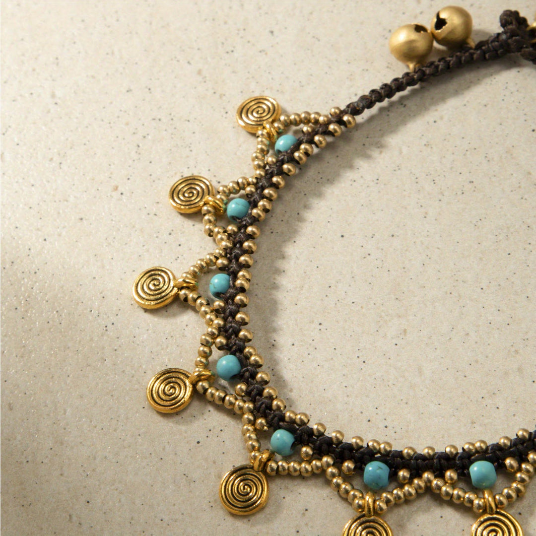 Bracelet de cheville tissé à pampilles turquoise style bohème Olivenorma