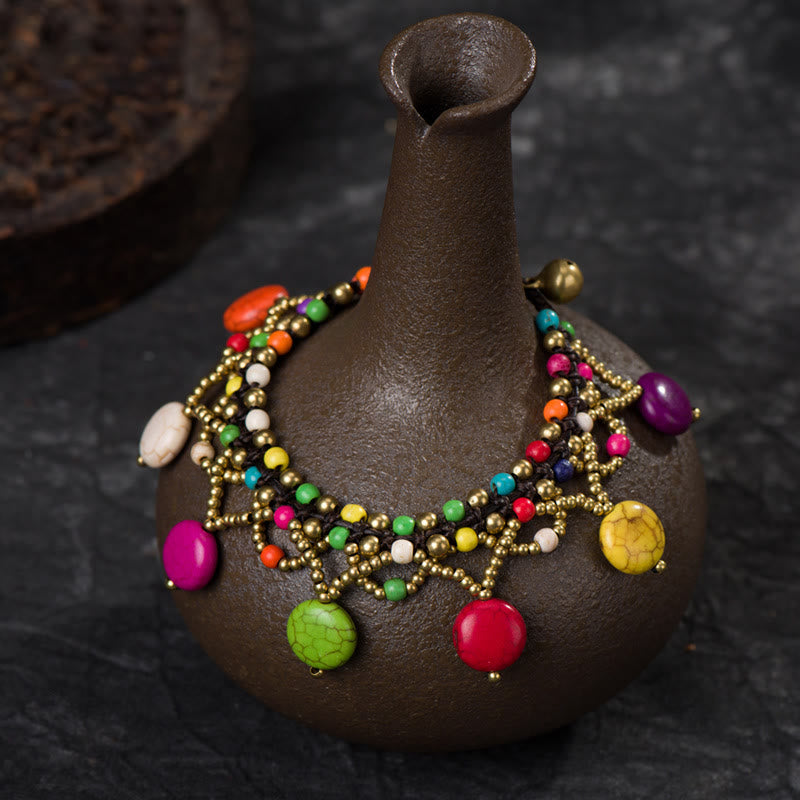 Bracelet de cheville en chaîne tressée de perles turquoise bohème Olivenorma