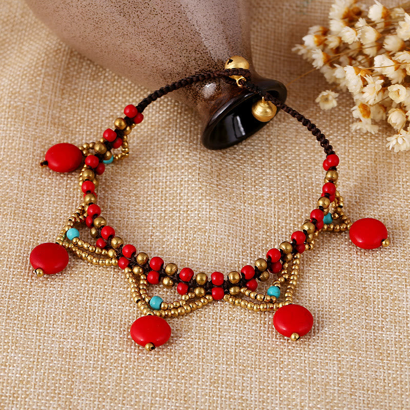 Bracelet de cheville en chaîne tressée de perles turquoise bohème Olivenorma