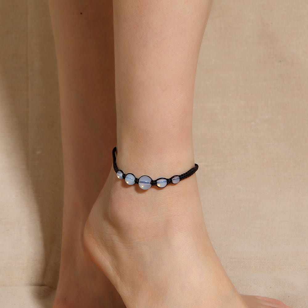 Bracelet de cheville tressé réglable fait main en opale Olivenorma