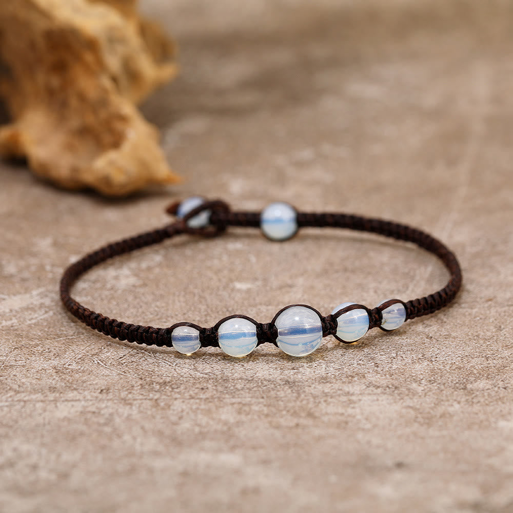 Bracelet de cheville tressé réglable fait main en opale Olivenorma