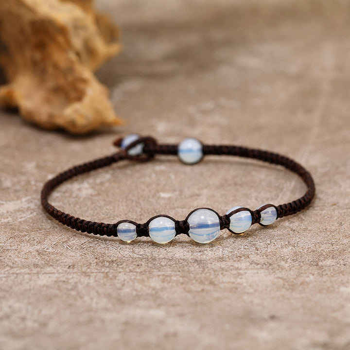 Bracelet de cheville tressé réglable fait main en opale Olivenorma