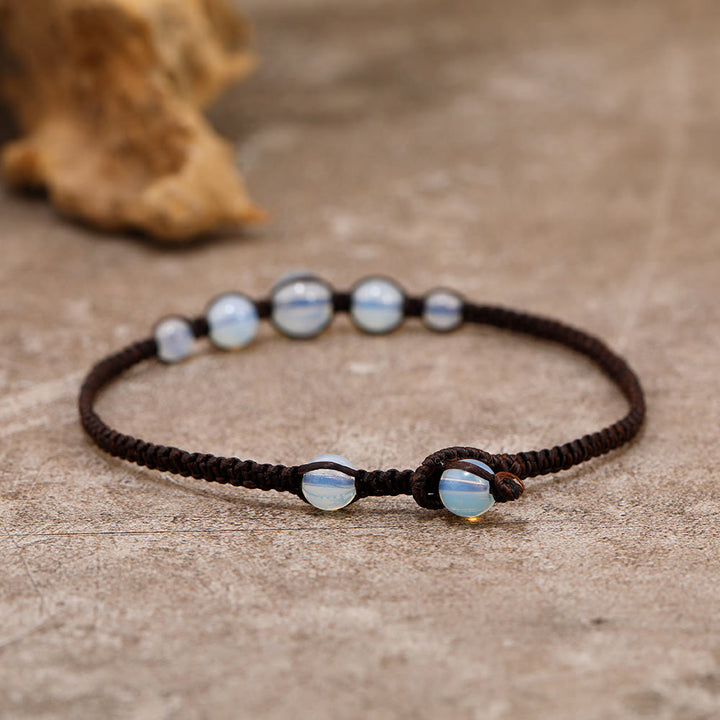 Bracelet de cheville tressé réglable fait main en opale Olivenorma