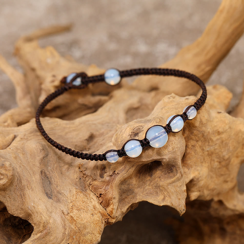 Bracelet de cheville tressé réglable fait main en opale Olivenorma