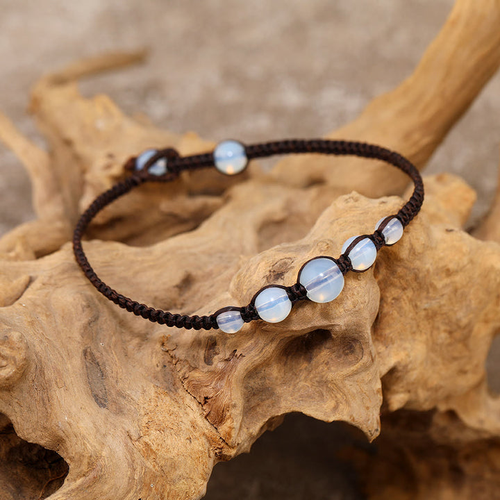 Bracelet de cheville tressé réglable fait main en opale Olivenorma