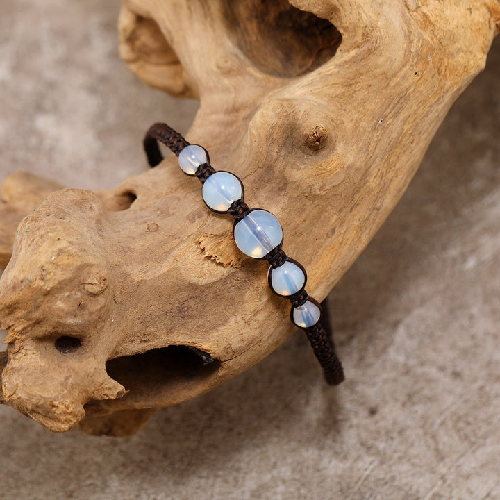 Bracelet de cheville tressé réglable fait main en opale Olivenorma