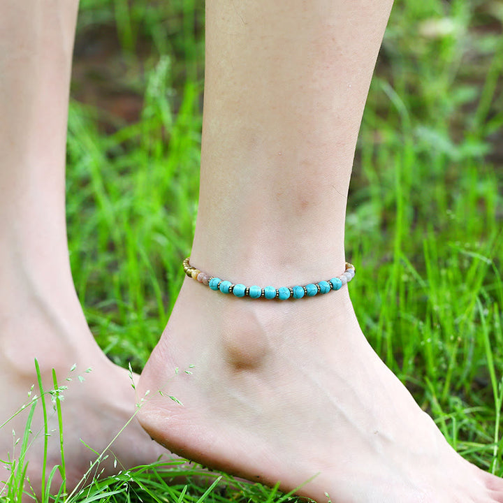 Bracelet de cheville en perles de pierre turquoise Boho Olivenorma