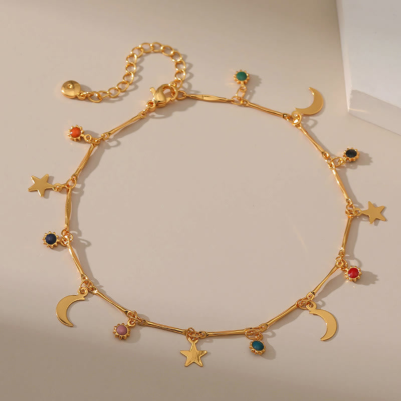 Bracelet de cheville Olivenorma plaqué or 18 carats avec pierres précieuses lune et étoile