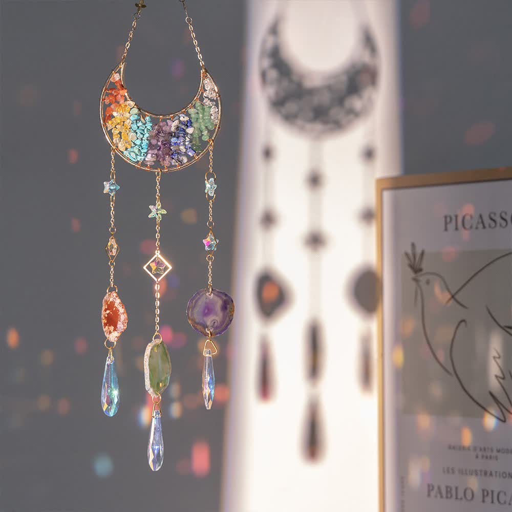 Carillon éolien en forme de croissant inversé à 7 couleurs de chakra d'Olivenorma