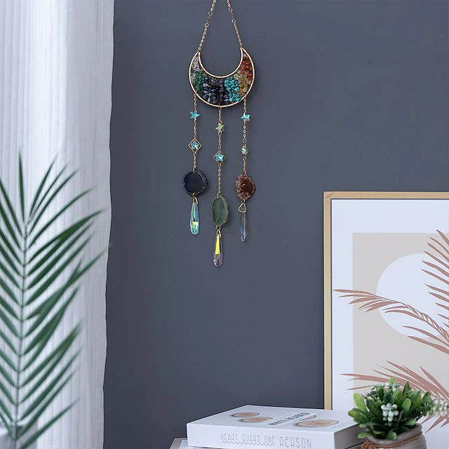 Carillon éolien en forme de croissant inversé à 7 couleurs de chakra d'Olivenorma