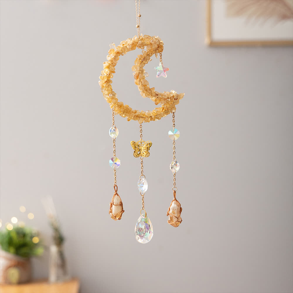 Carillon éolien avec pendentif en forme de lune en gravier et citrine Olivenorma