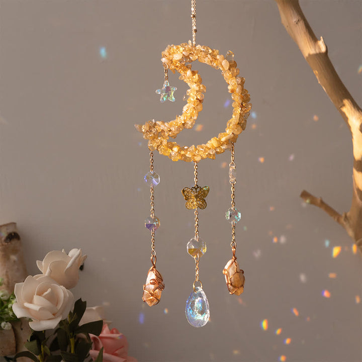 Carillon éolien avec pendentif en forme de lune en gravier et citrine Olivenorma