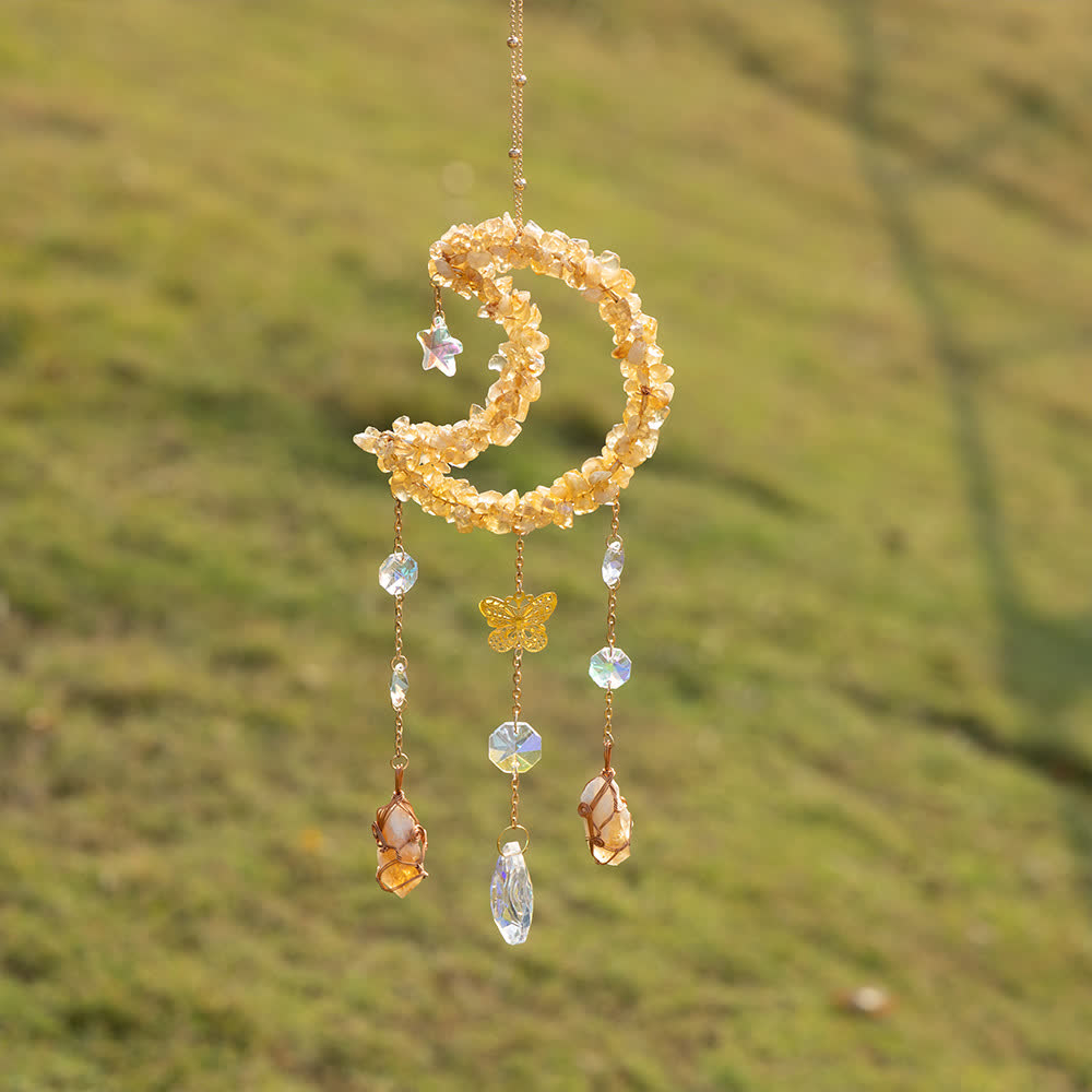 Carillon éolien avec pendentif en forme de lune en gravier et citrine Olivenorma