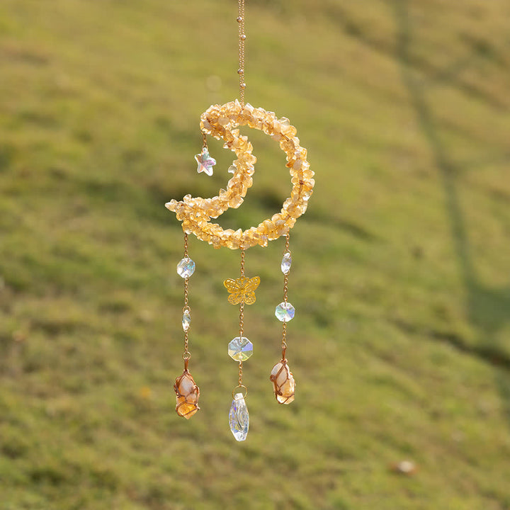Carillon éolien avec pendentif en forme de lune en gravier et citrine Olivenorma
