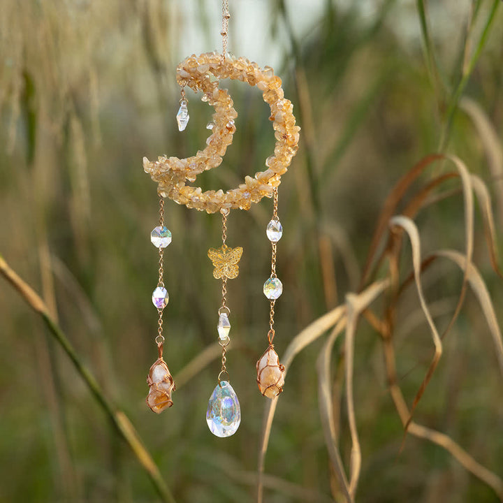 Carillon éolien avec pendentif en forme de lune en gravier et citrine Olivenorma
