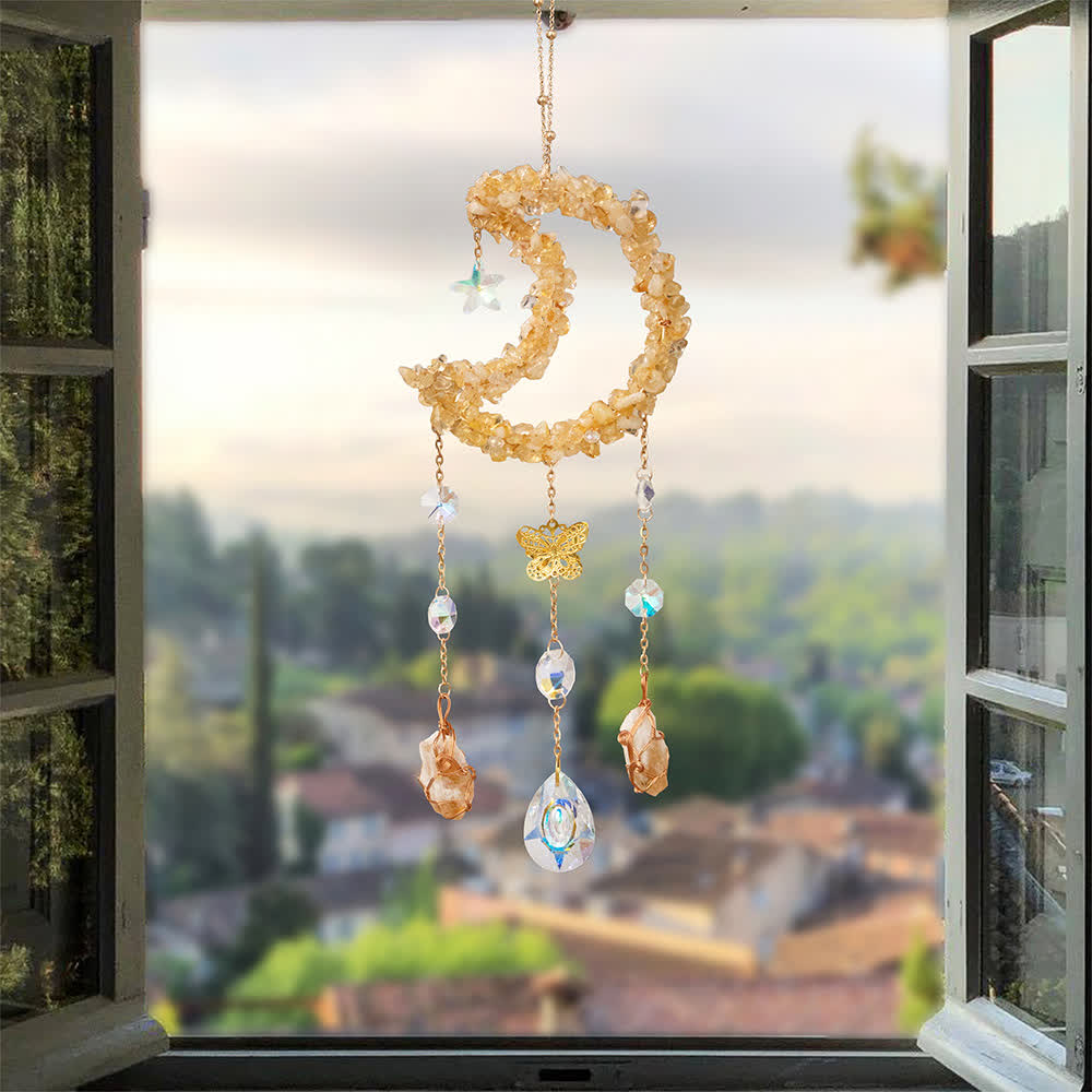 Carillon éolien avec pendentif en forme de lune en gravier et citrine Olivenorma