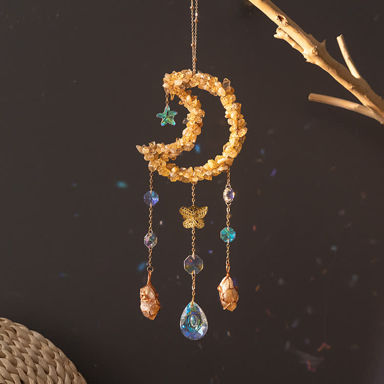 Carillon éolien avec pendentif en forme de lune en gravier et citrine Olivenorma