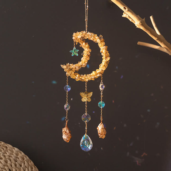 Carillon éolien avec pendentif en forme de lune en gravier et citrine Olivenorma