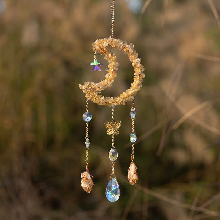 Carillon éolien avec pendentif en forme de lune en gravier et citrine Olivenorma