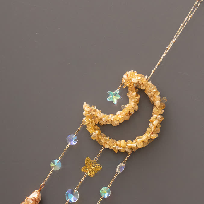 Carillon éolien avec pendentif en forme de lune en gravier et citrine Olivenorma