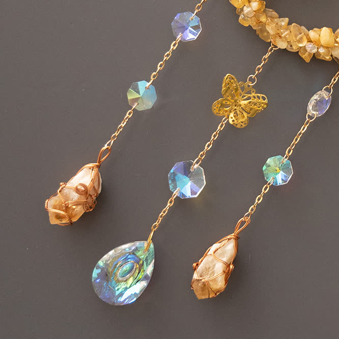 Carillon éolien avec pendentif en forme de lune en gravier et citrine Olivenorma