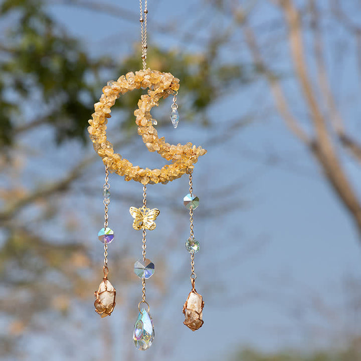 Carillon éolien avec pendentif en forme de lune en gravier et citrine Olivenorma