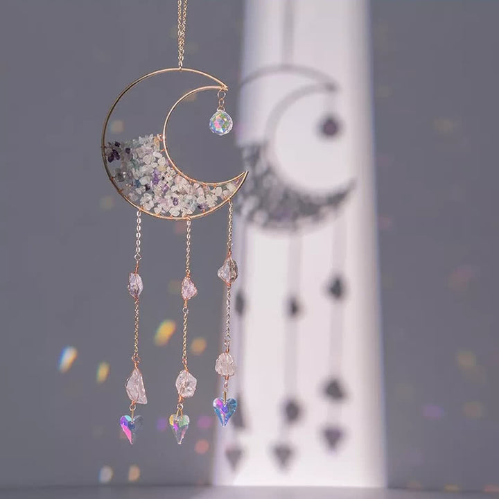 Carillon éolien avec pendentif en gravier fluorite et lune Olivenorma