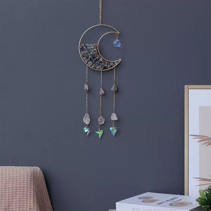 Carillon éolien avec pendentif en gravier fluorite et lune Olivenorma