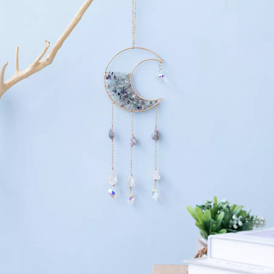 Carillon éolien avec pendentif en gravier fluorite et lune Olivenorma