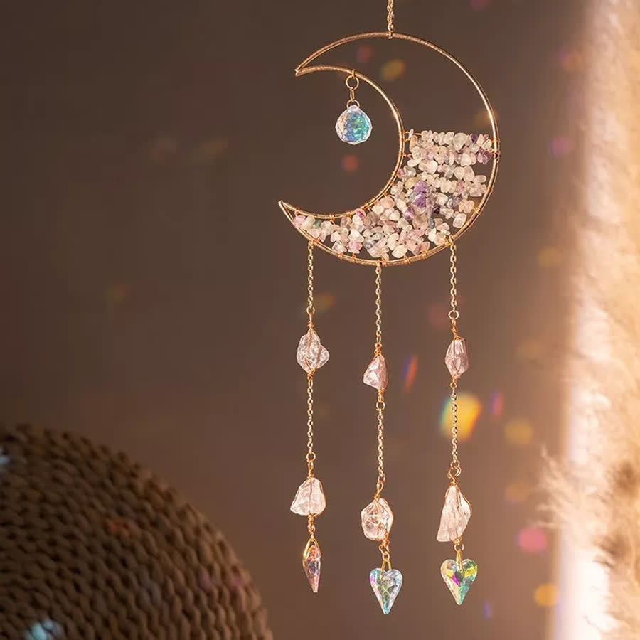 Carillon éolien avec pendentif en gravier fluorite et lune Olivenorma