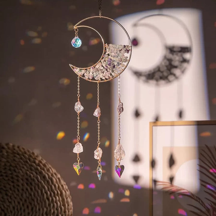 Carillon éolien avec pendentif en gravier fluorite et lune Olivenorma