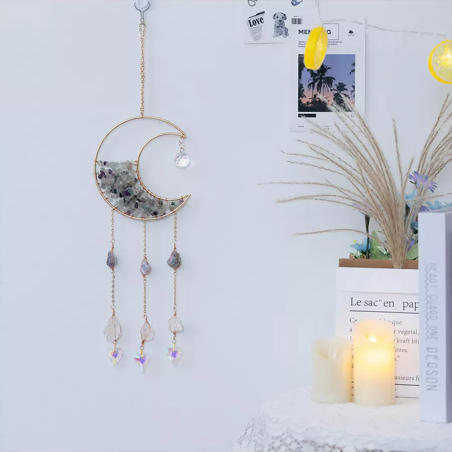 Carillon éolien avec pendentif en gravier fluorite et lune Olivenorma